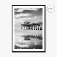 Cocoa Beach Black and White Fine Art Photo Print, Pier Florida Space Coast Poster