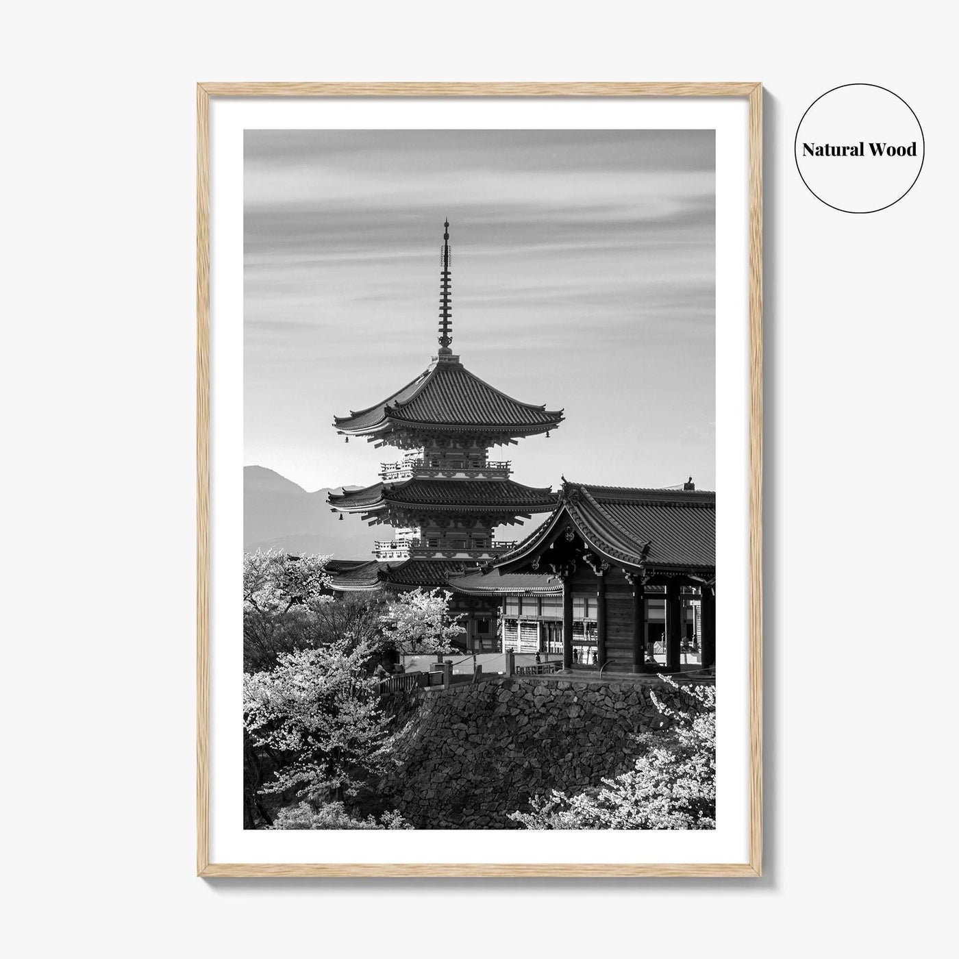 Kyoto Black and White Fine Art Photo Print, Kiyomizu-dera Sakura Cherry Blossom Japan Poster