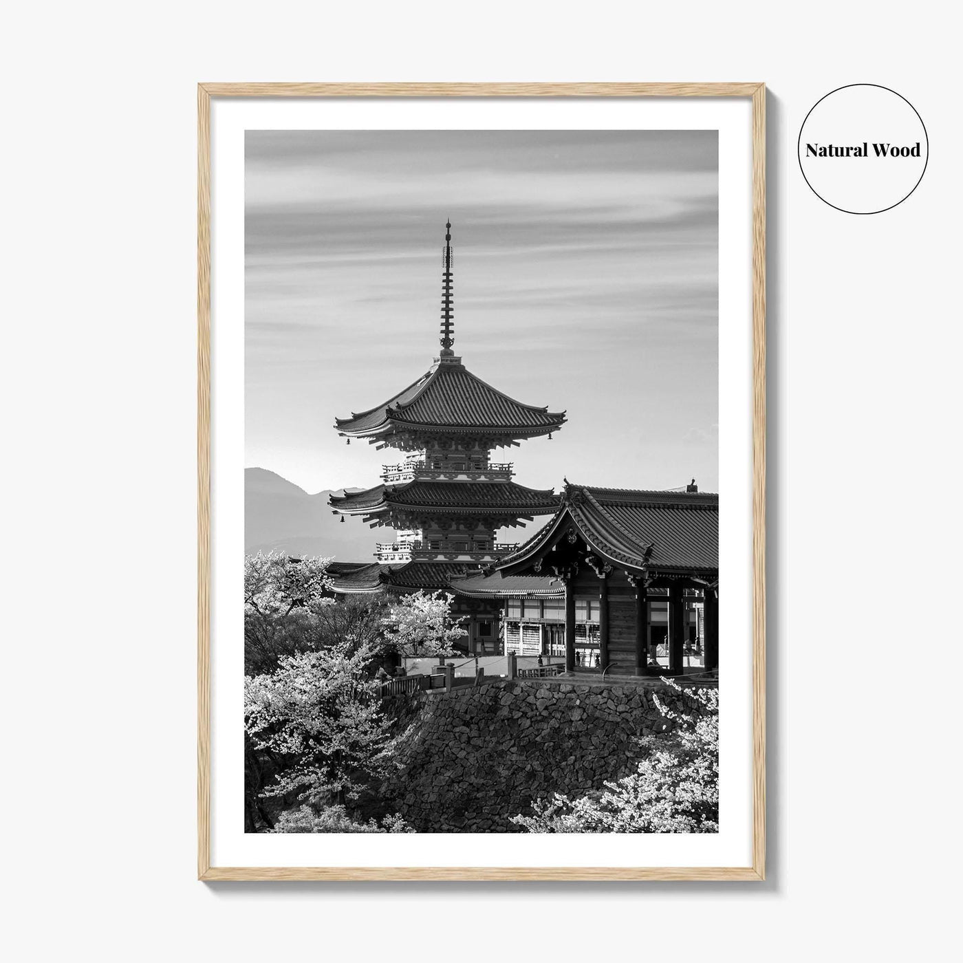 Kyoto Black and White Fine Art Photo Print, Kiyomizu-dera Sakura Cherry Blossom Japan Poster