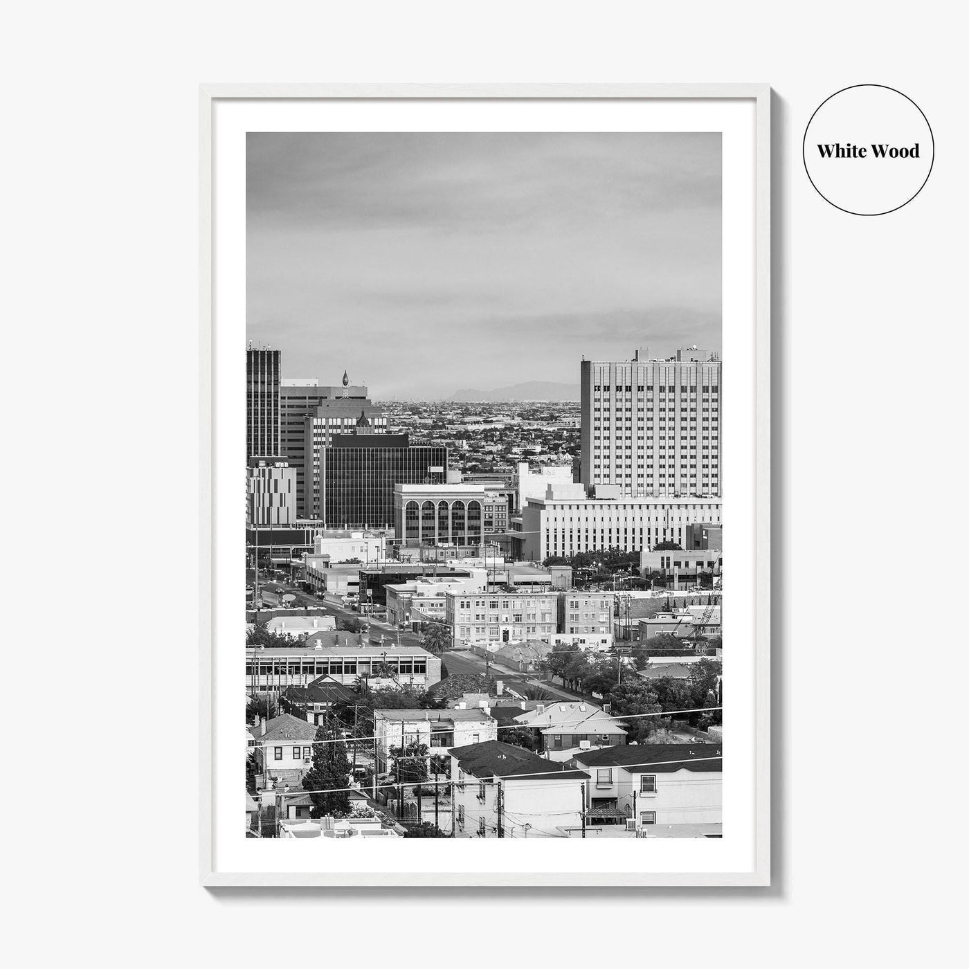 El Paso Skyline Black and White Fine Art Photo Print, Texas Juarez Mexico Poster