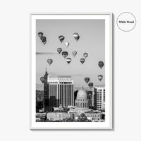 Boise Skyline Black and White Fine Art Photo Print, Idaho Capitol Balloons Poster