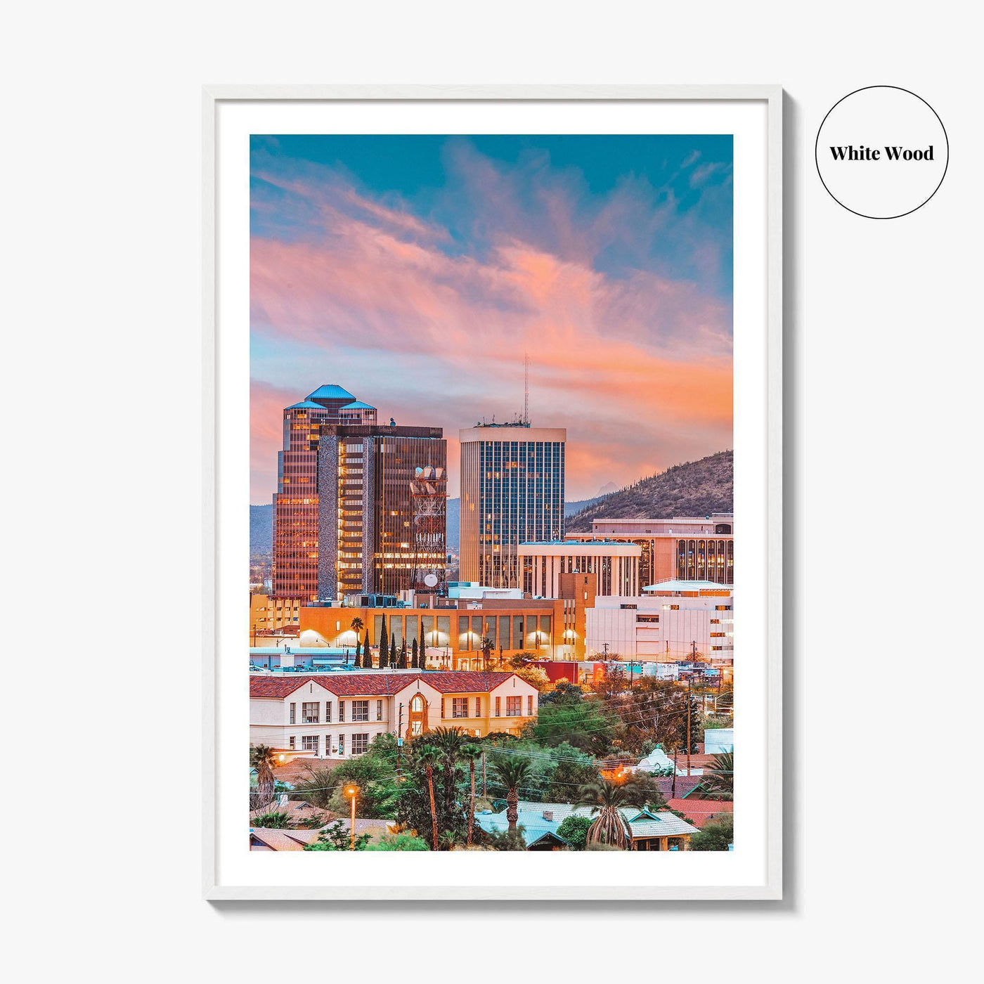 Tucson Skyline Fine Art Photo Print, Arizona, Downtown, Sentinel Peak A Mountain, Wall Decor