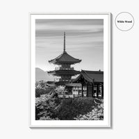 Kyoto Black and White Fine Art Photo Print, Kiyomizu-dera Sakura Cherry Blossom Japan Poster
