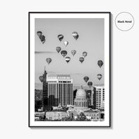 Boise Skyline Black and White Fine Art Photo Print, Idaho Capitol Balloons Poster