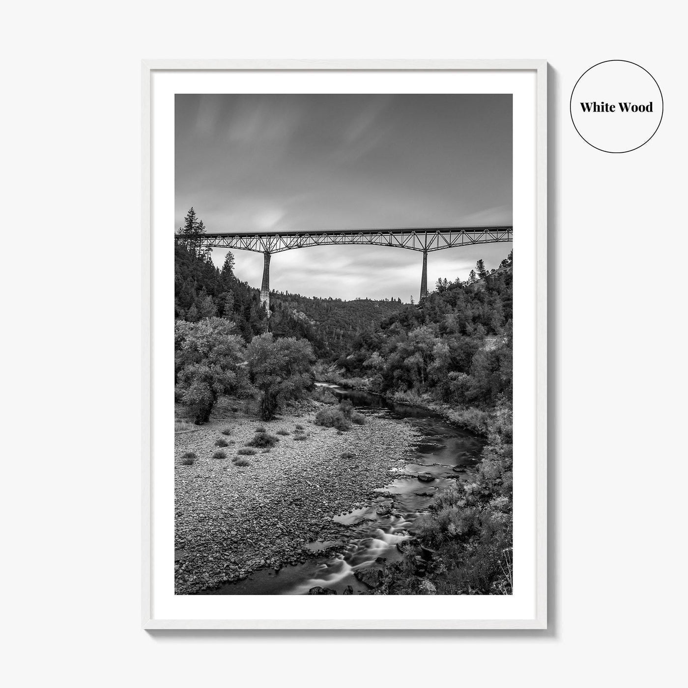 Auburn Black and White Fine Art Photo Print, Foresthill Bridge, Placer County Poster