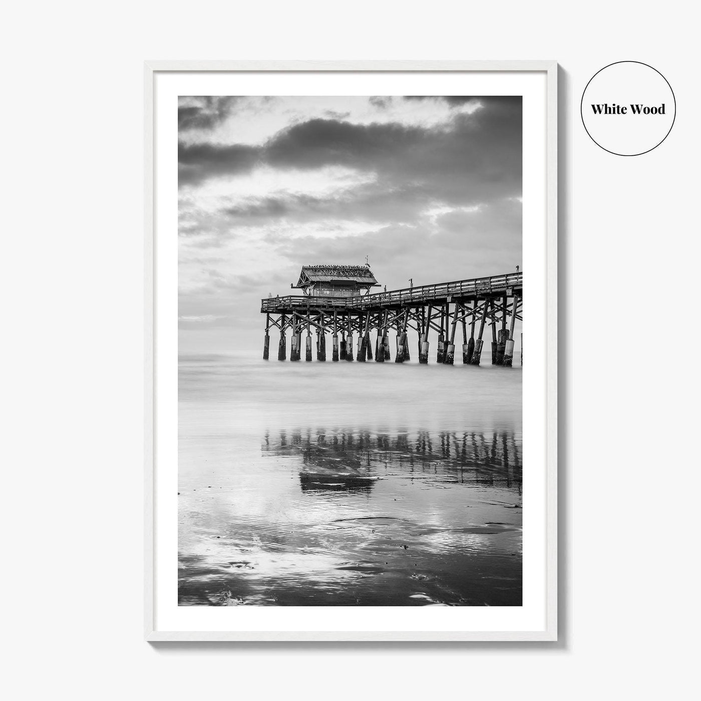 Cocoa Beach Black and White Fine Art Photo Print, Pier Florida Space Coast Poster