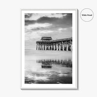 Cocoa Beach Black and White Fine Art Photo Print, Pier Florida Space Coast Poster
