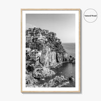 Manarola Black and White Fine Art Photo Print, Cinque Terre Italy Wall Decor Poster