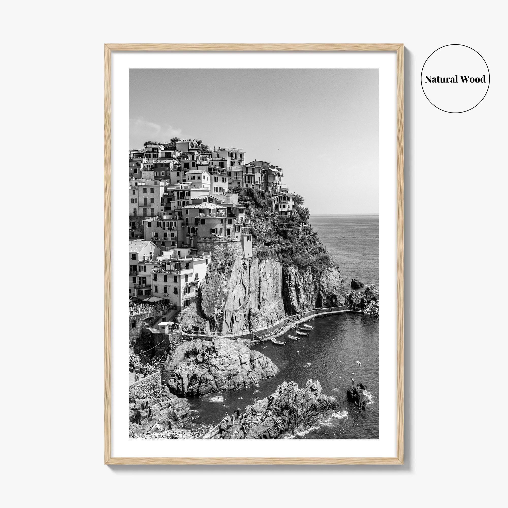 Manarola Black and White Fine Art Photo Print, Cinque Terre Italy Wall Decor Poster