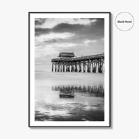 Cocoa Beach Black and White Fine Art Photo Print, Pier Florida Space Coast Poster