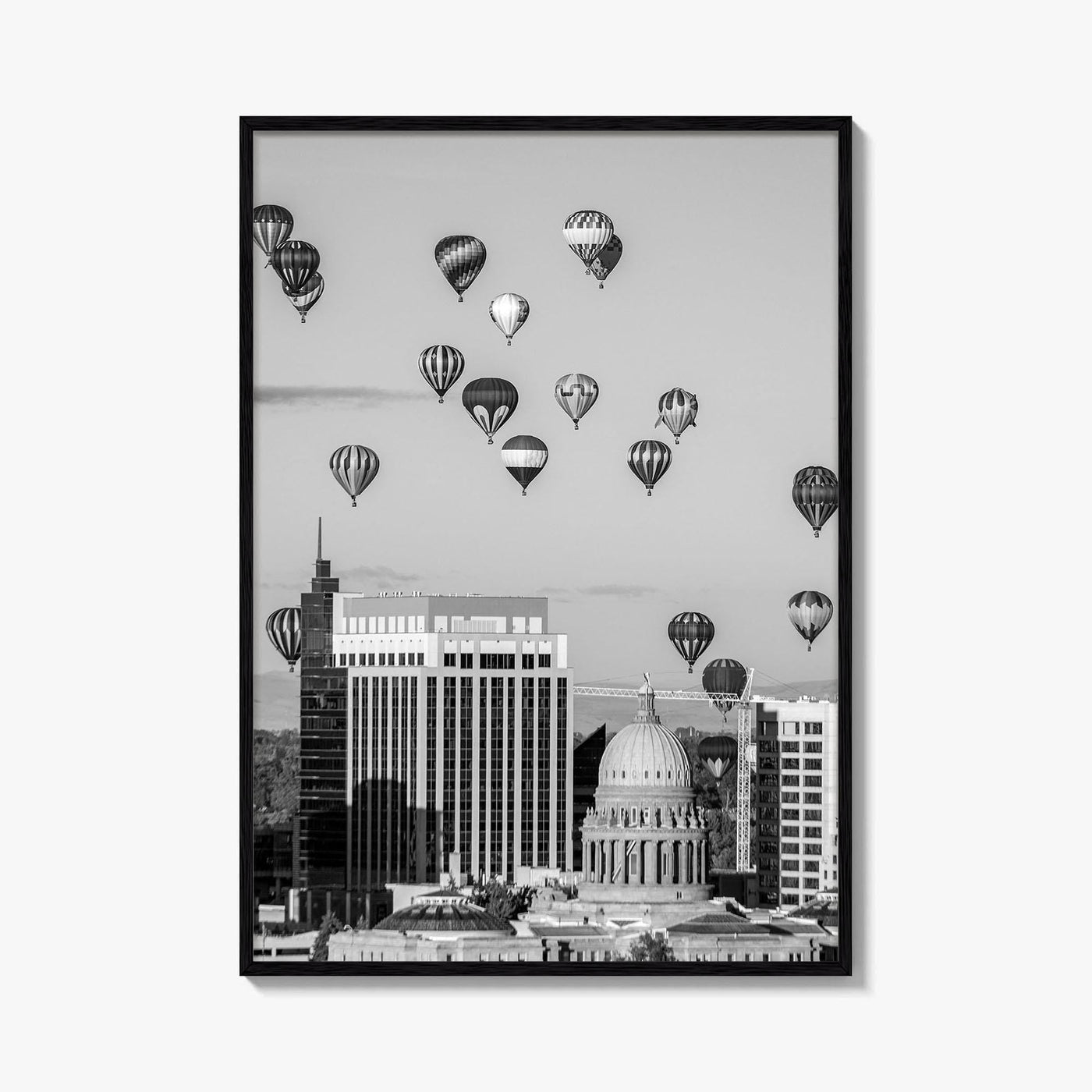 Boise Skyline Black and White Fine Art Photo Print, Idaho Capitol Balloons Poster
