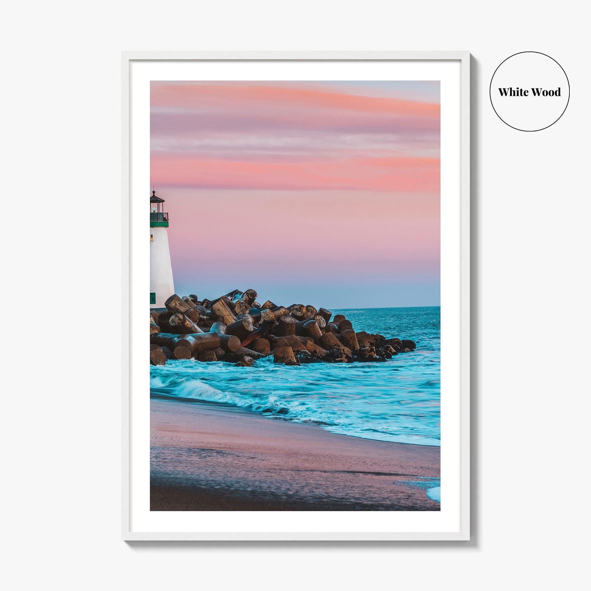 Santa Cruz Fine Art Photo Print, Breakwater Walton Lighthouse, California USA, Wall Decor Poster