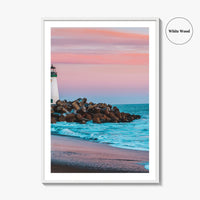 Santa Cruz Fine Art Photo Print, Breakwater Walton Lighthouse, California USA, Wall Decor Poster
