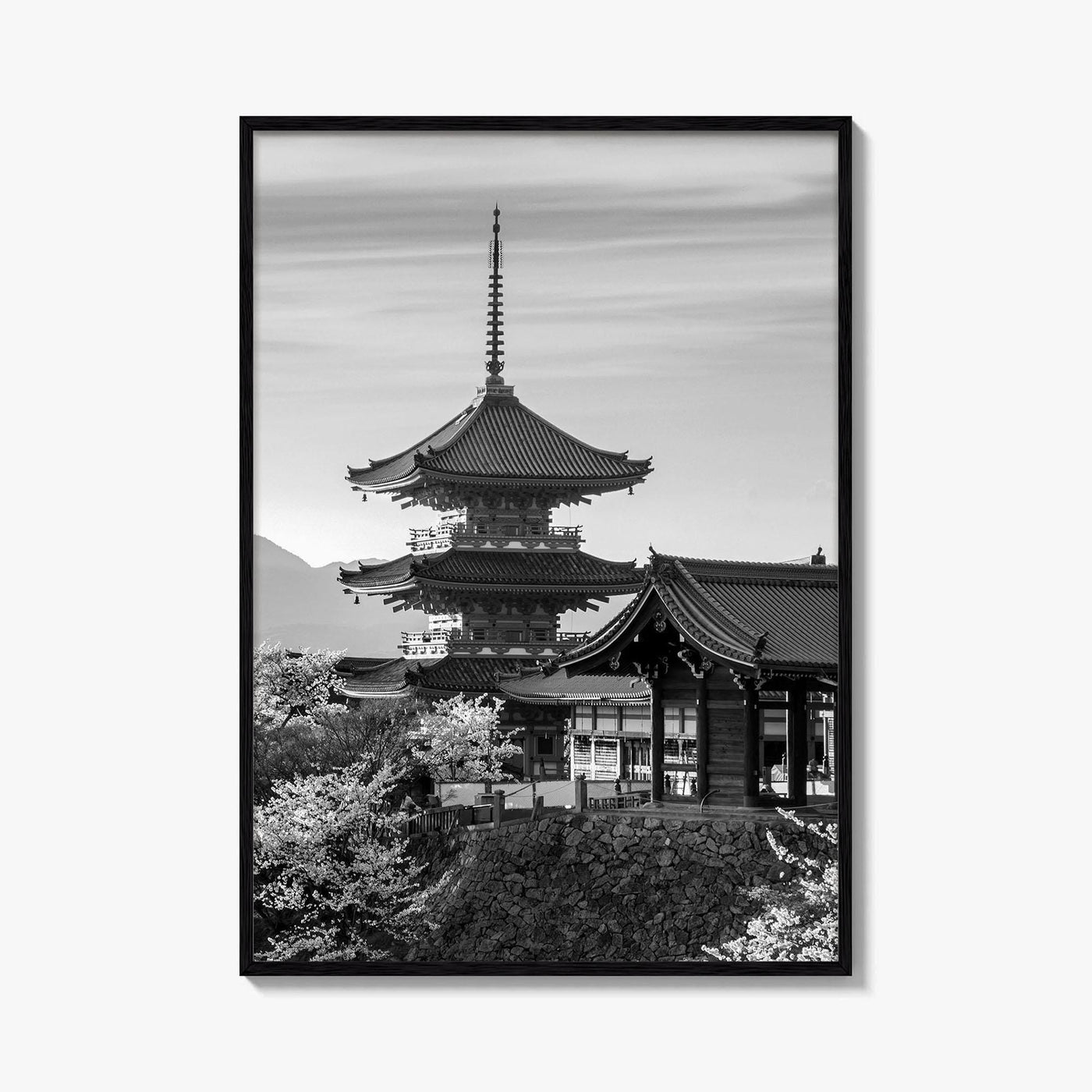 Kyoto Black and White Fine Art Photo Print, Kiyomizu-dera Sakura Cherry Blossom Japan Poster
