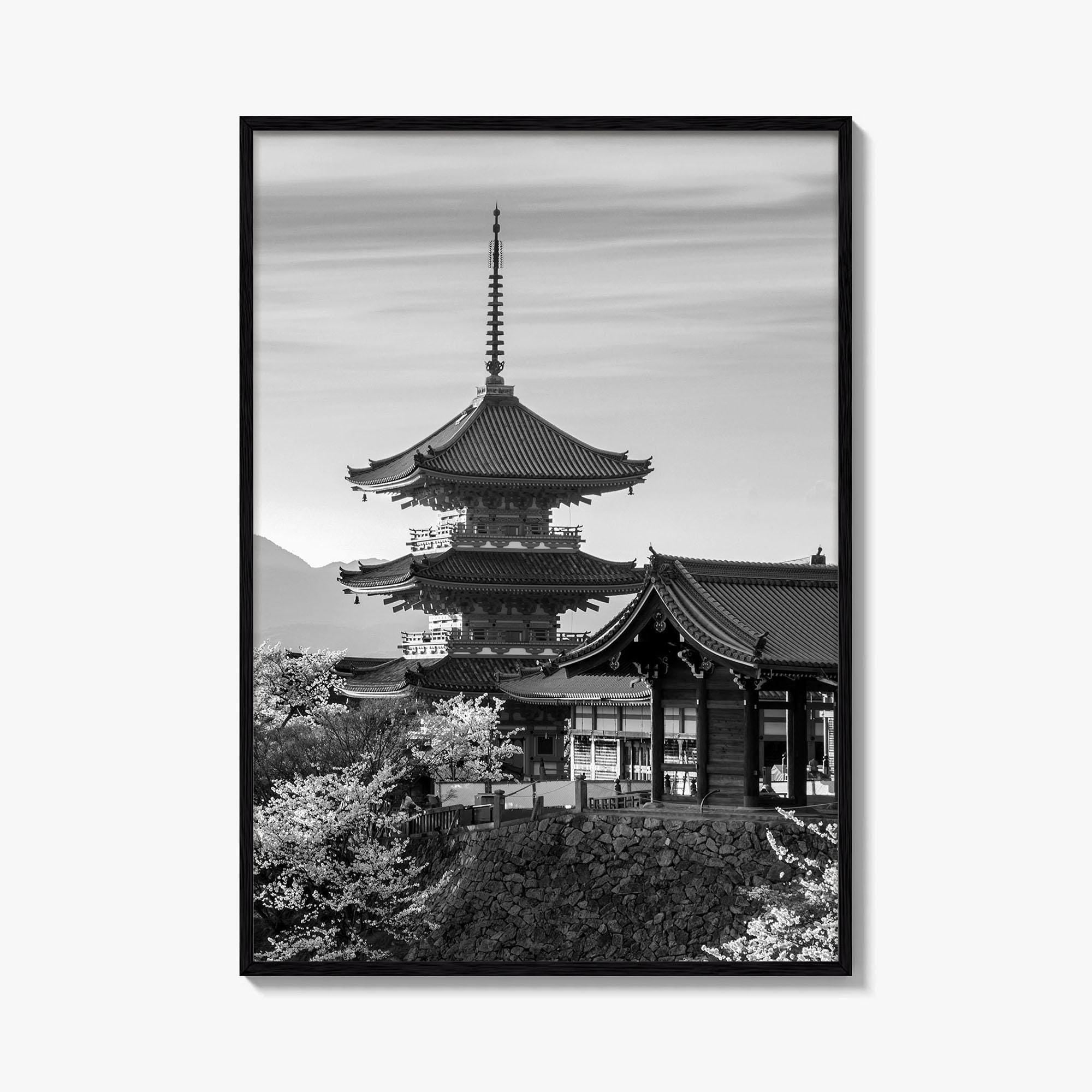 Kyoto Black and White Fine Art Photo Print, Kiyomizu-dera Sakura Cherry Blossom Japan Poster