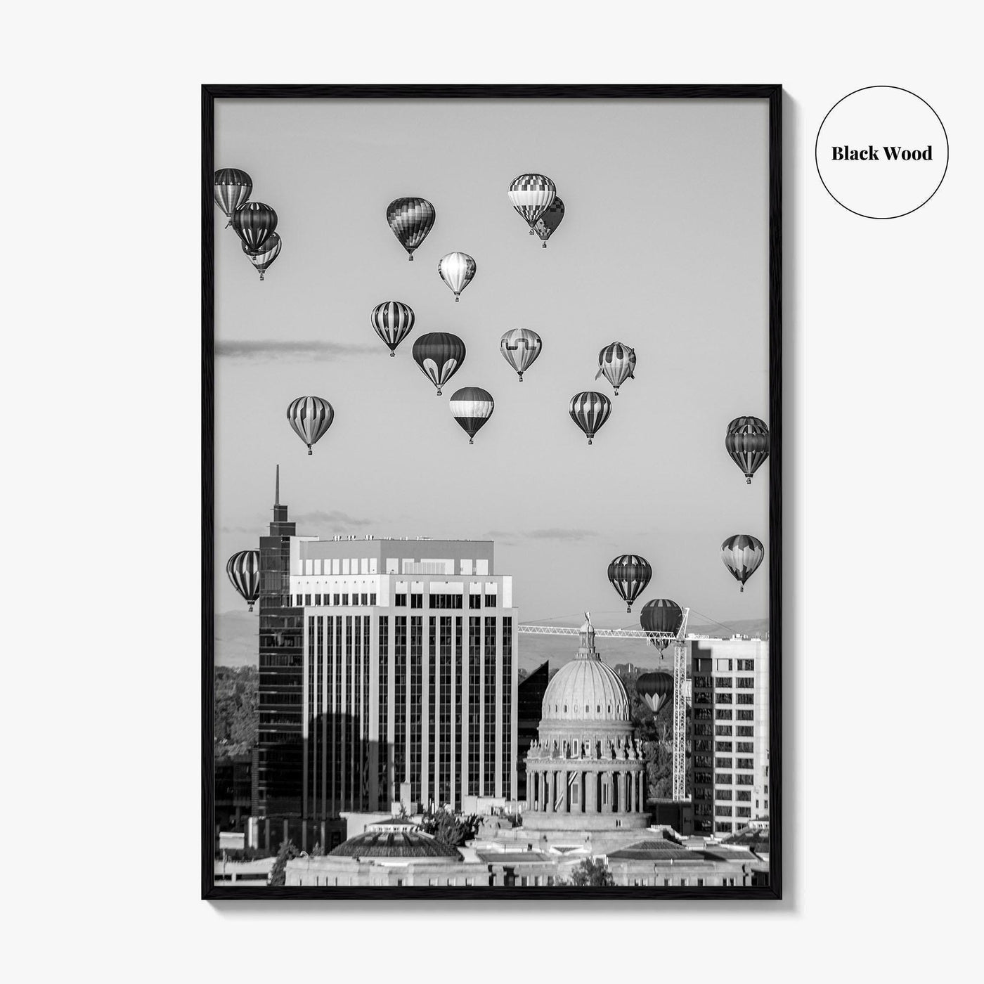 Boise Skyline Black and White Fine Art Photo Print, Idaho Capitol Balloons Poster