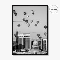 Boise Skyline Black and White Fine Art Photo Print, Idaho Capitol Balloons Poster