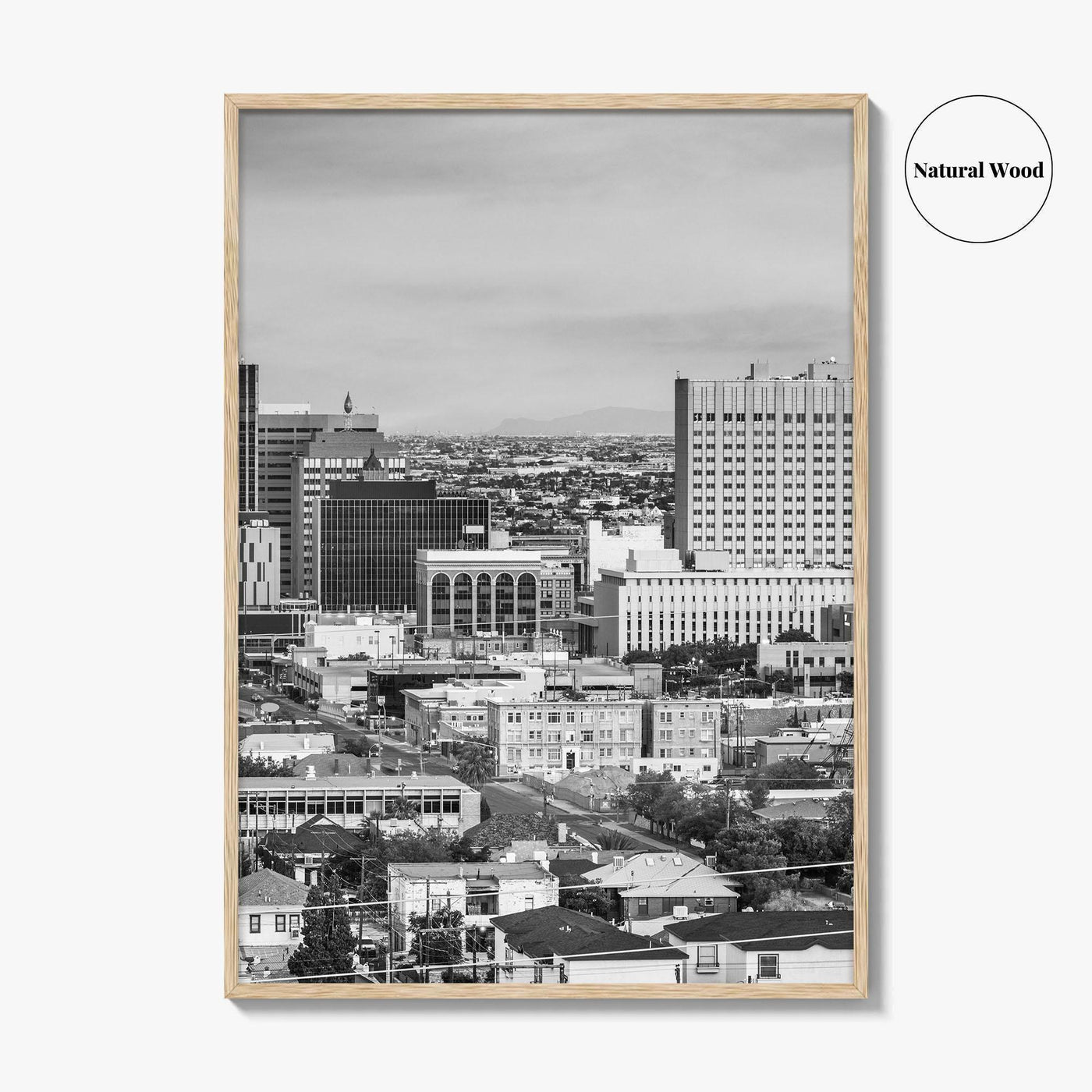 El Paso Skyline Black and White Fine Art Photo Print, Texas Juarez Mexico Poster