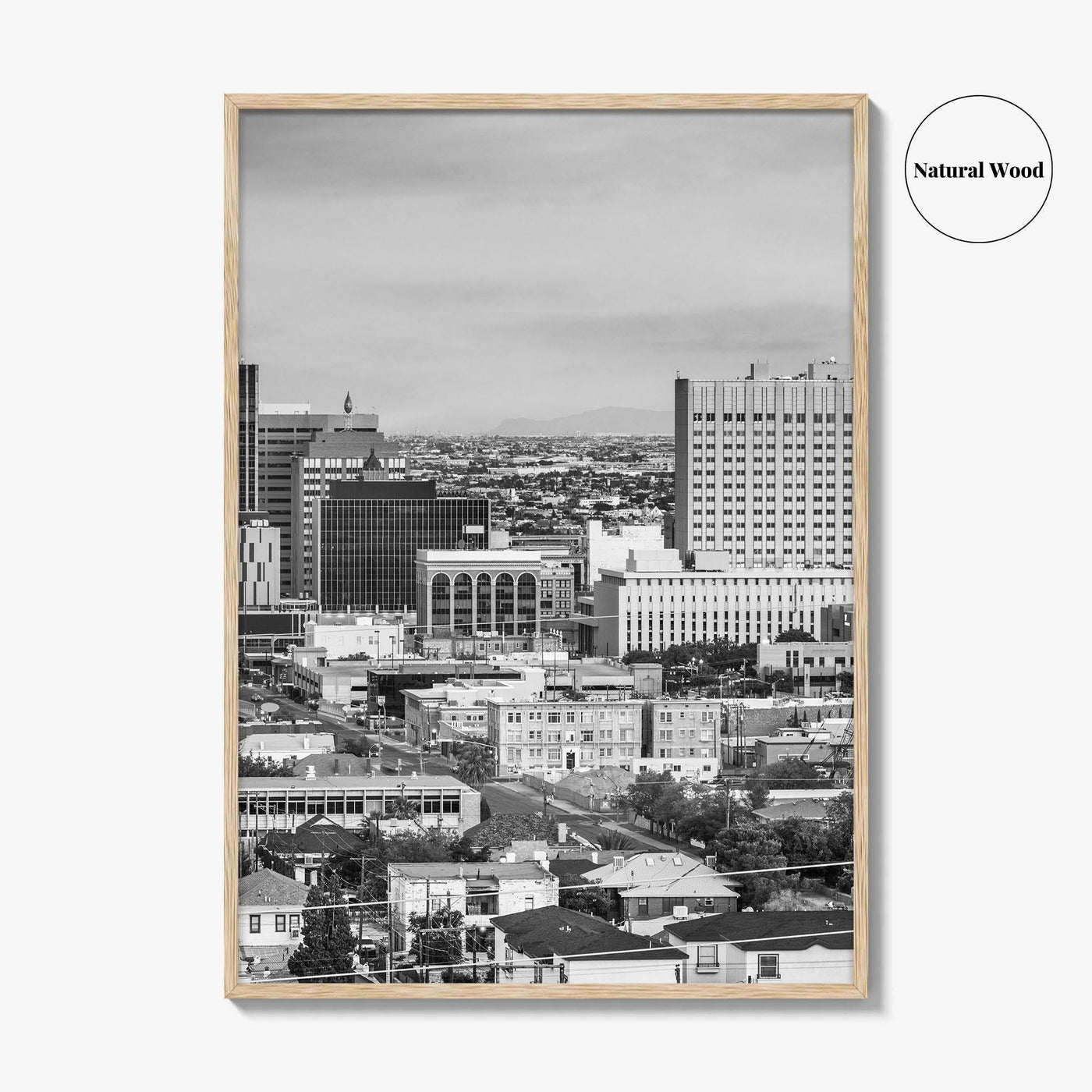 El Paso Skyline Black and White Fine Art Photo Print, Texas Juarez Mexico Poster