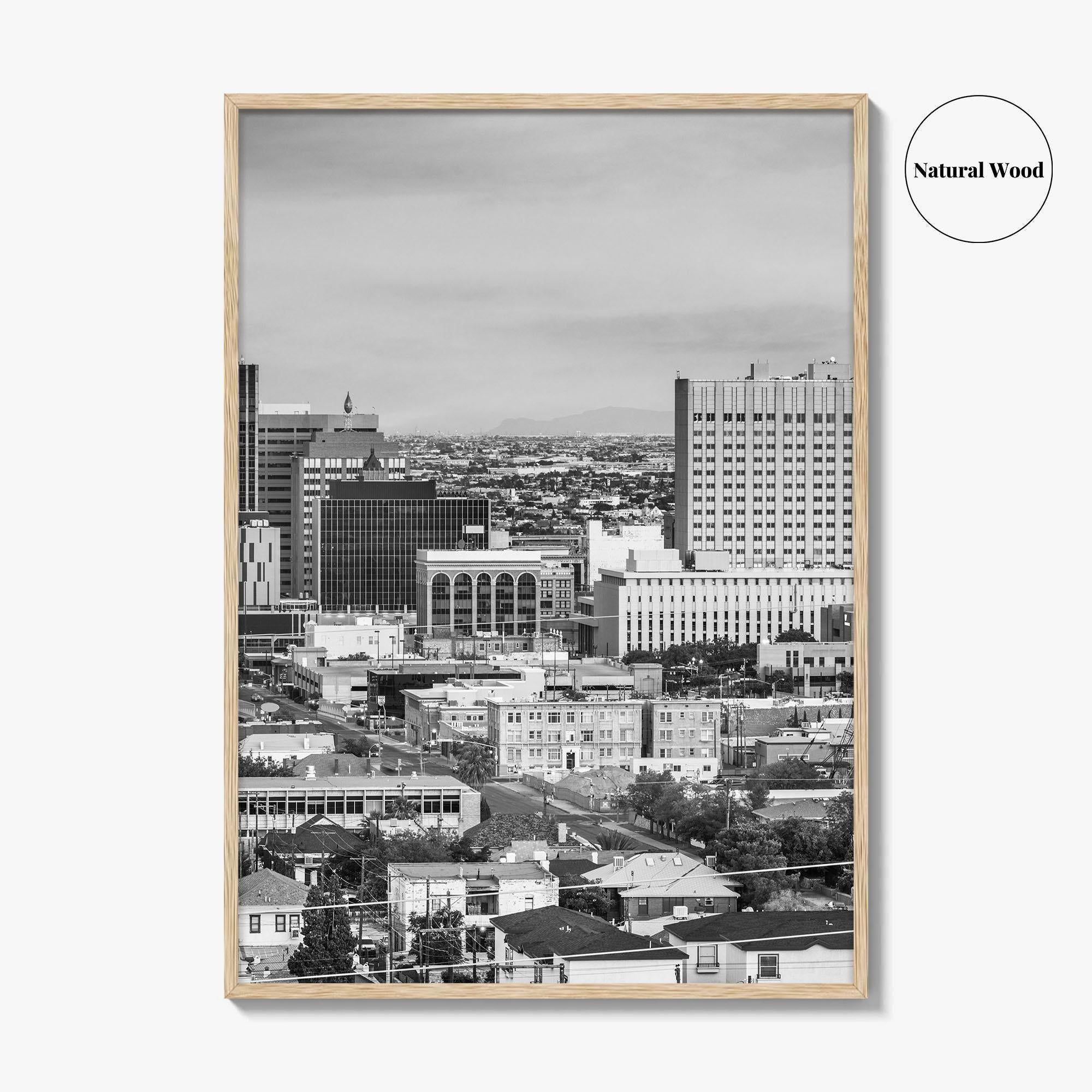 El Paso Skyline Black and White Fine Art Photo Print, Texas Juarez Mexico Poster