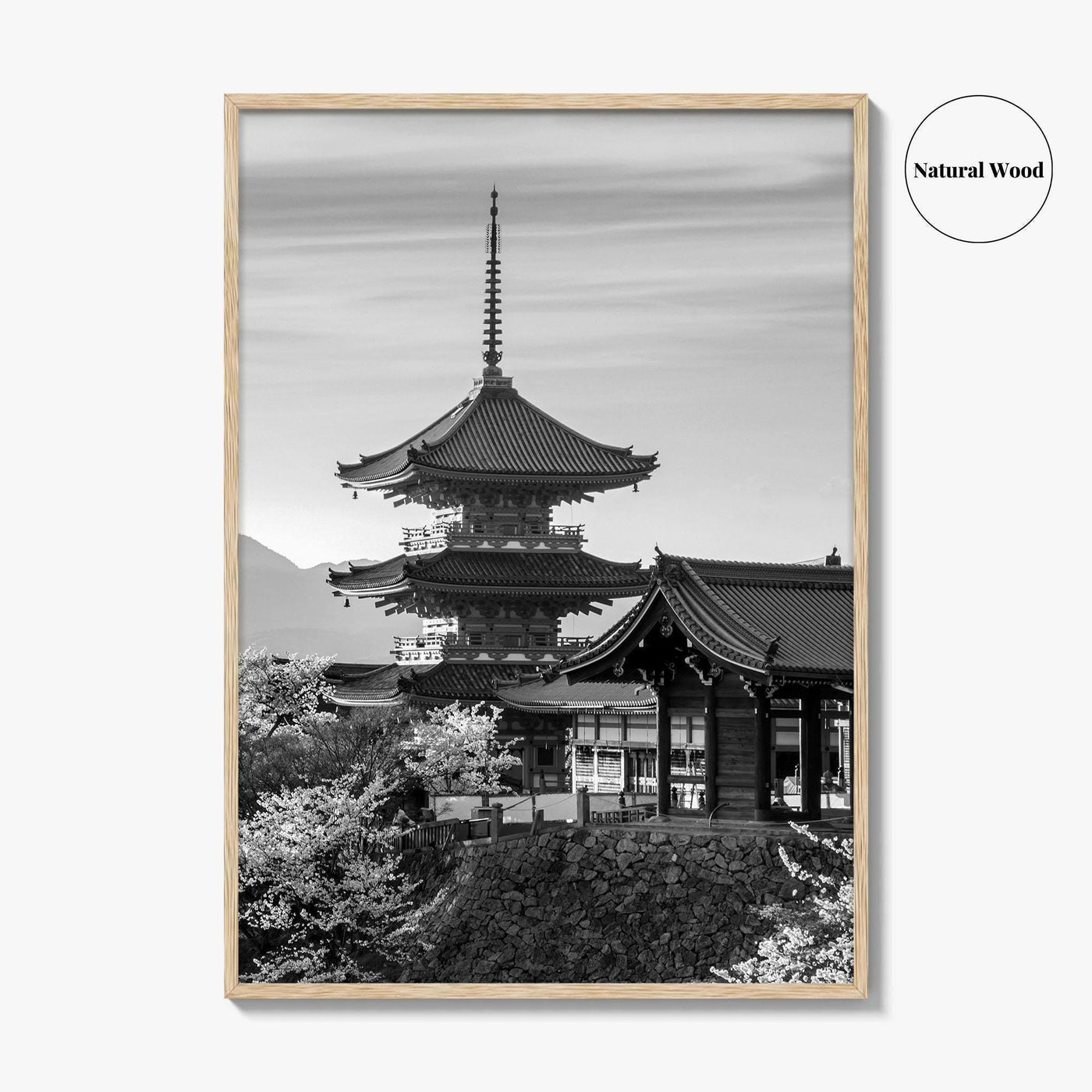 Kyoto Black and White Fine Art Photo Print, Kiyomizu-dera Sakura Cherry Blossom Japan Poster