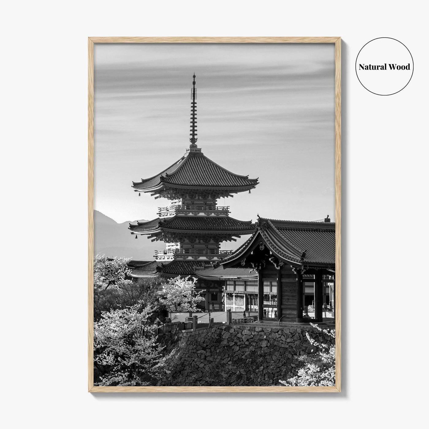 Kyoto Black and White Fine Art Photo Print, Kiyomizu-dera Sakura Cherry Blossom Japan Poster