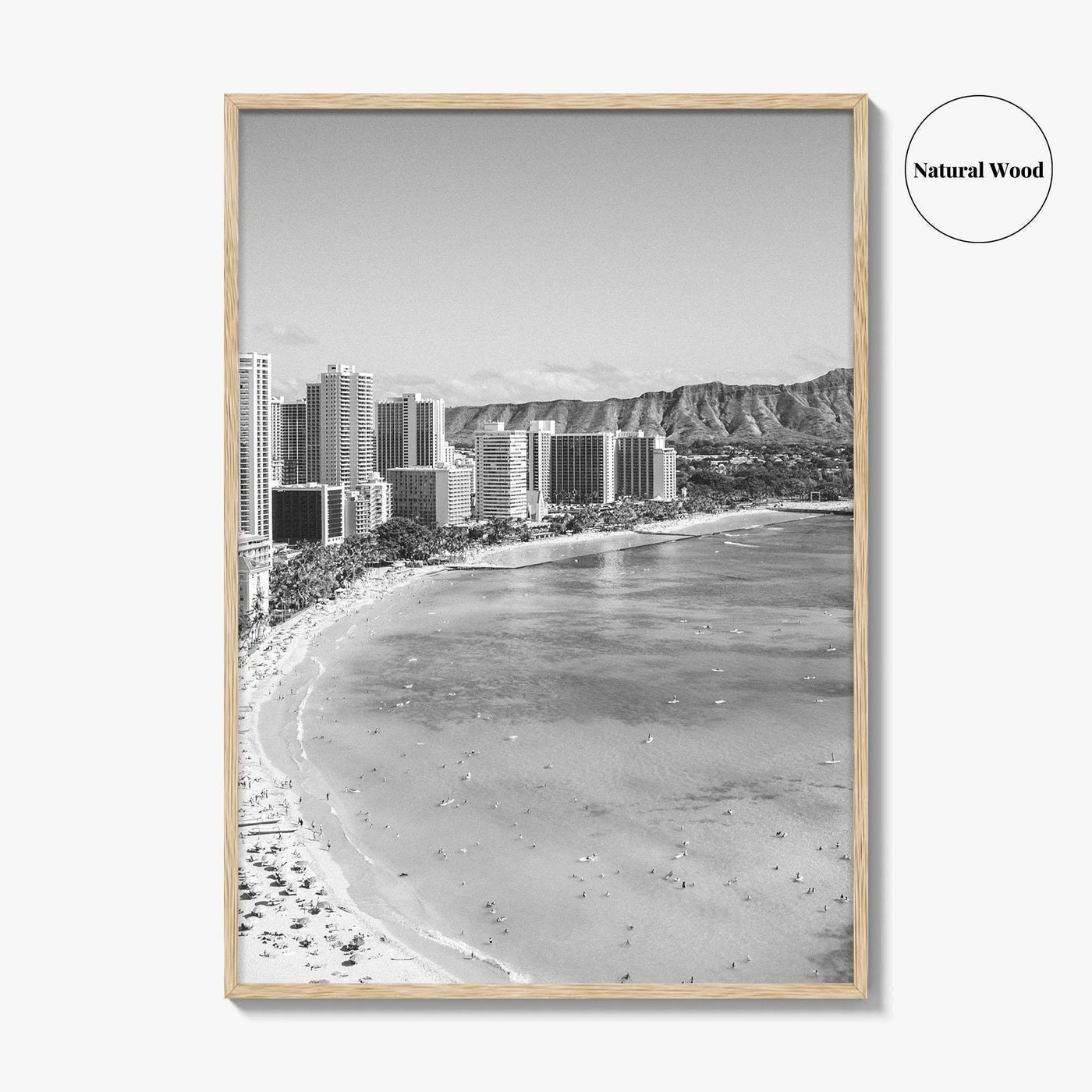 Honolulu Black and White Fine Art Photo Print, Diamond Head, Oahu Hawaii, USA