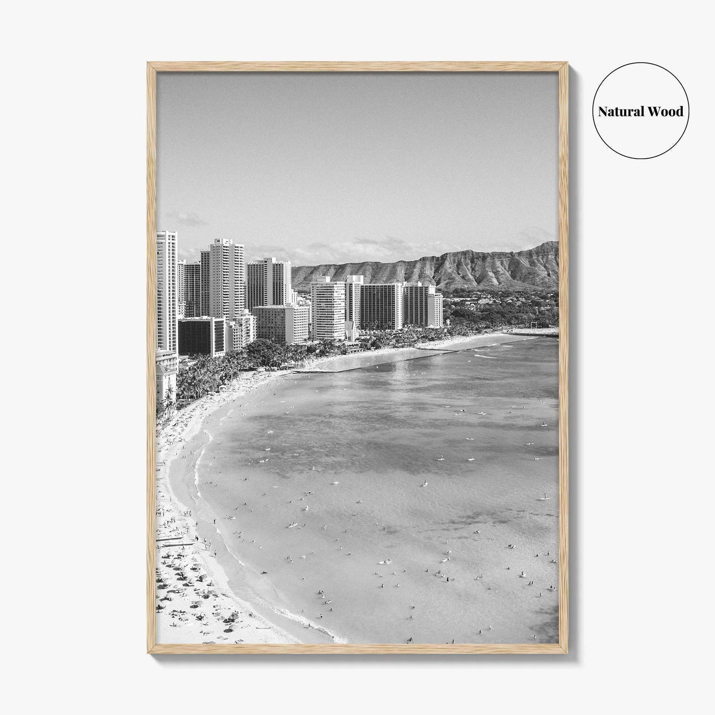 Honolulu Black and White Fine Art Photo Print, Diamond Head, Oahu Hawaii, USA