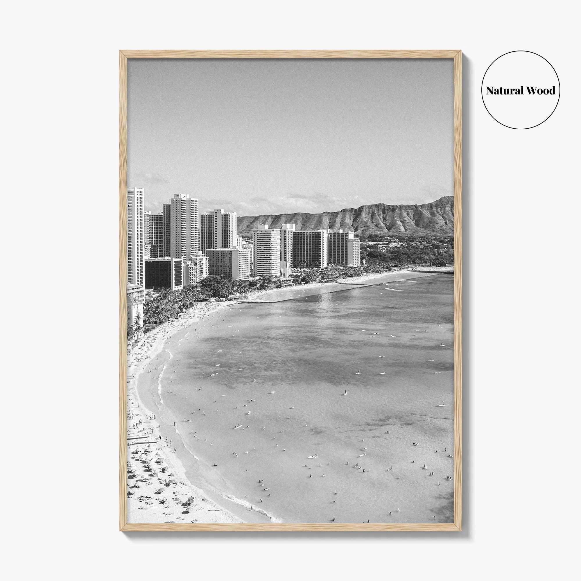 Honolulu Black and White Fine Art Photo Print, Diamond Head, Oahu Hawaii, USA