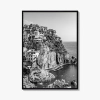 Manarola Black and White Fine Art Photo Print, Cinque Terre Italy Wall Decor Poster