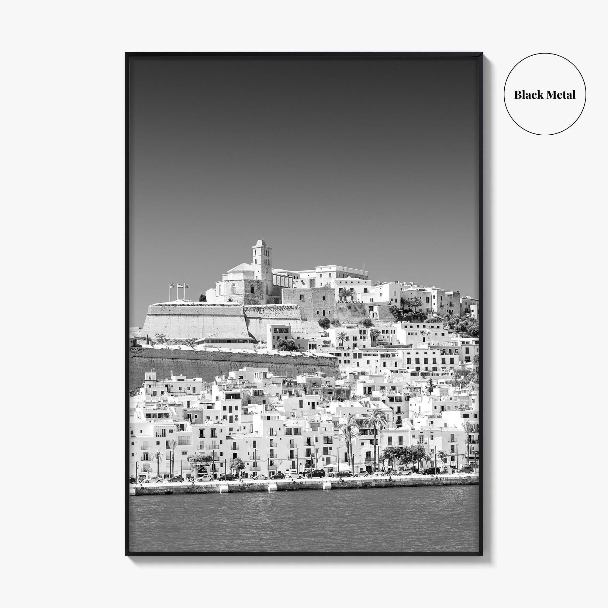 Ibiza Skyline Black and White Fine Art Photo Print, Balearic Islands Spain Poster