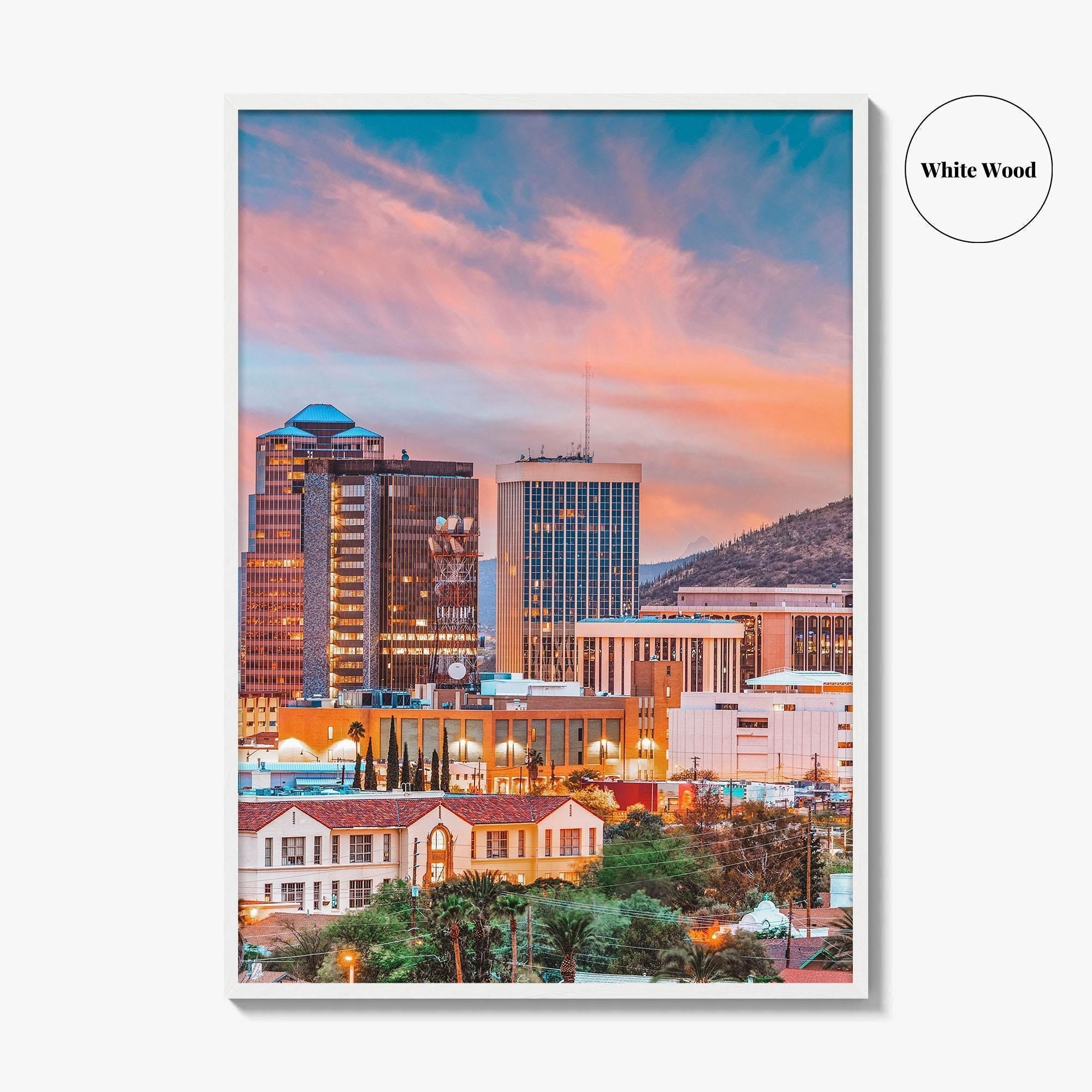 Tucson Skyline Fine Art Photo Print, Arizona, Downtown, Sentinel Peak A Mountain, Wall Decor