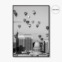 Boise Skyline Black and White Fine Art Photo Print, Idaho Capitol Balloons Poster
