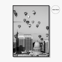 Boise Skyline Black and White Fine Art Photo Print, Idaho Capitol Balloons Poster