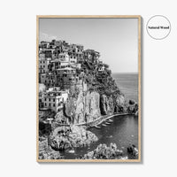 Manarola Black and White Fine Art Photo Print, Cinque Terre Italy Wall Decor Poster