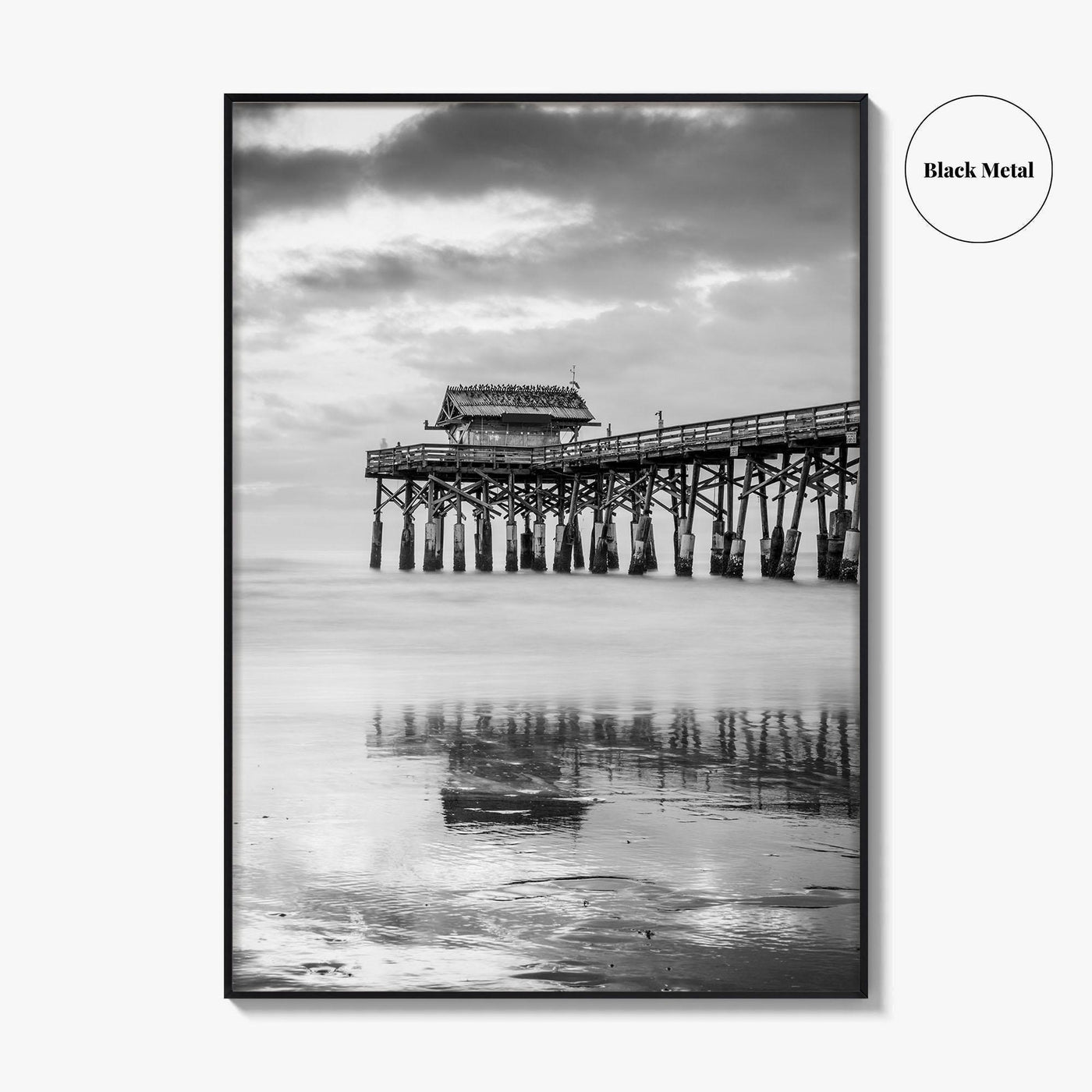 Cocoa Beach Black and White Fine Art Photo Print, Pier Florida Space Coast Poster