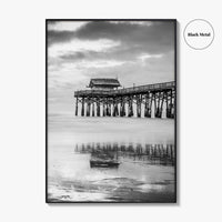 Cocoa Beach Black and White Fine Art Photo Print, Pier Florida Space Coast Poster