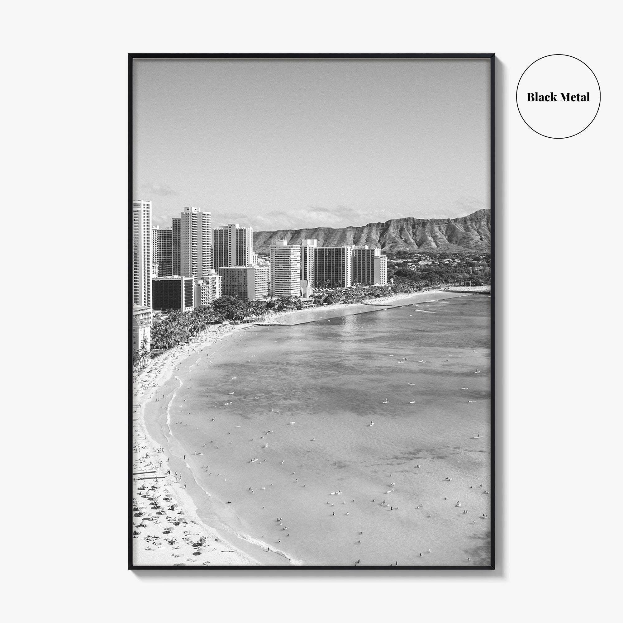 Honolulu Black and White Fine Art Photo Print, Diamond Head, Oahu Hawaii, USA