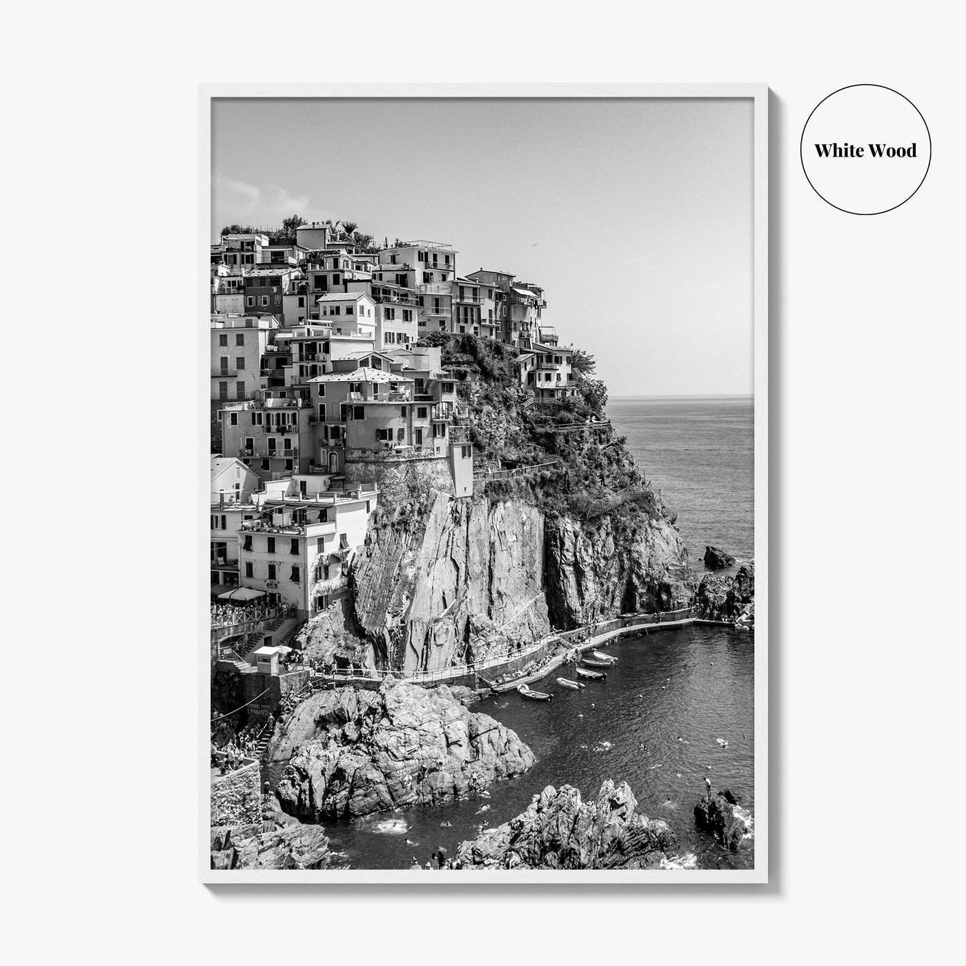 Manarola Black and White Fine Art Photo Print, Cinque Terre Italy Wall Decor Poster