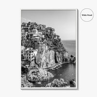 Manarola Black and White Fine Art Photo Print, Cinque Terre Italy Wall Decor Poster