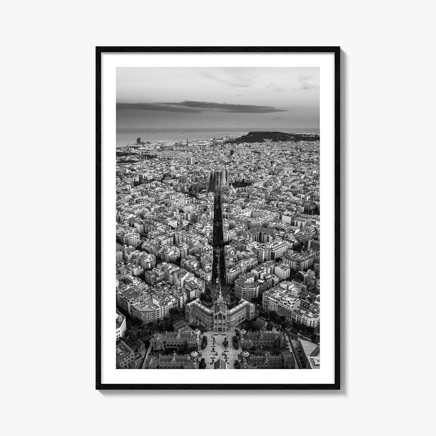 Barcelona Skyline Black and White Fine Art Photo Print, Catalonia Spain Poster