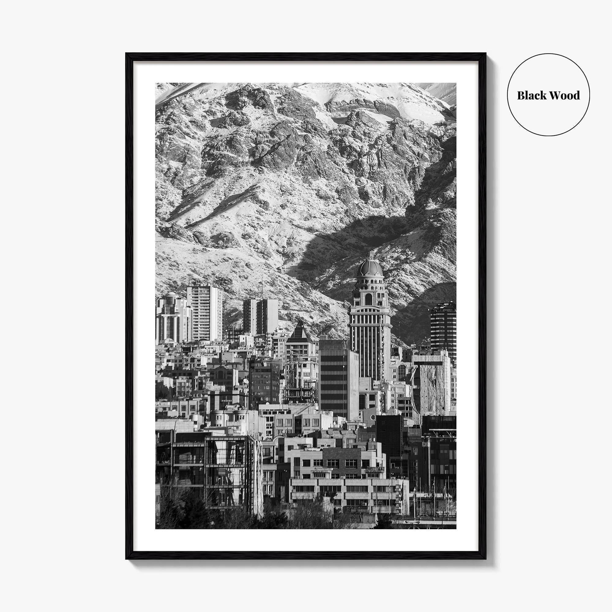 Tehran Black and White Fine Art Photo Print, Iran Wall Decor, Alborz Mountains Poster