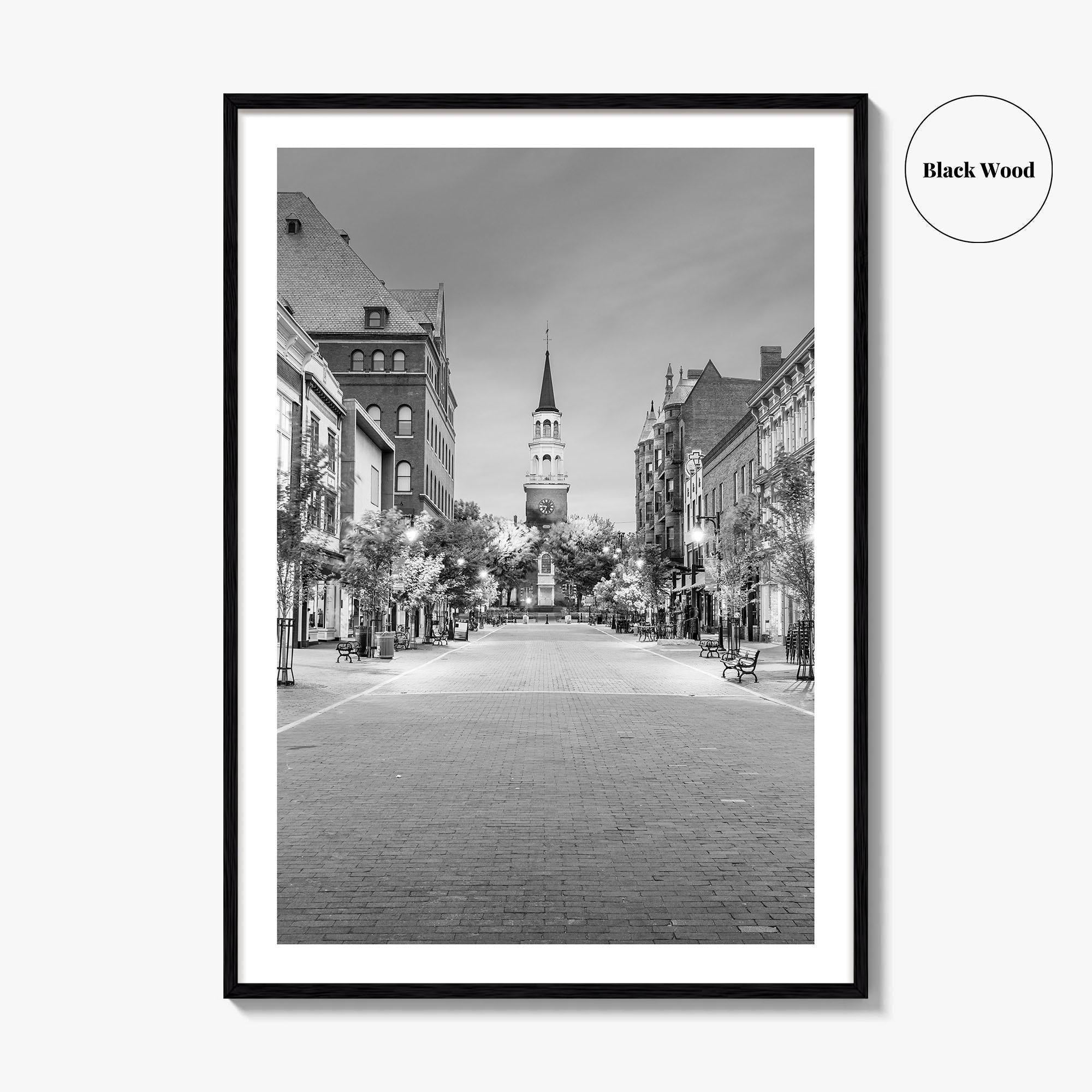 Burlington Black and White Fine Art Photo Print, Vermont, Church Street Marketplace, Poster