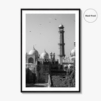 Lahore Black and White Fine Art Photo Print, Badshahi Mosque, Pakistan Wall Decor Poster