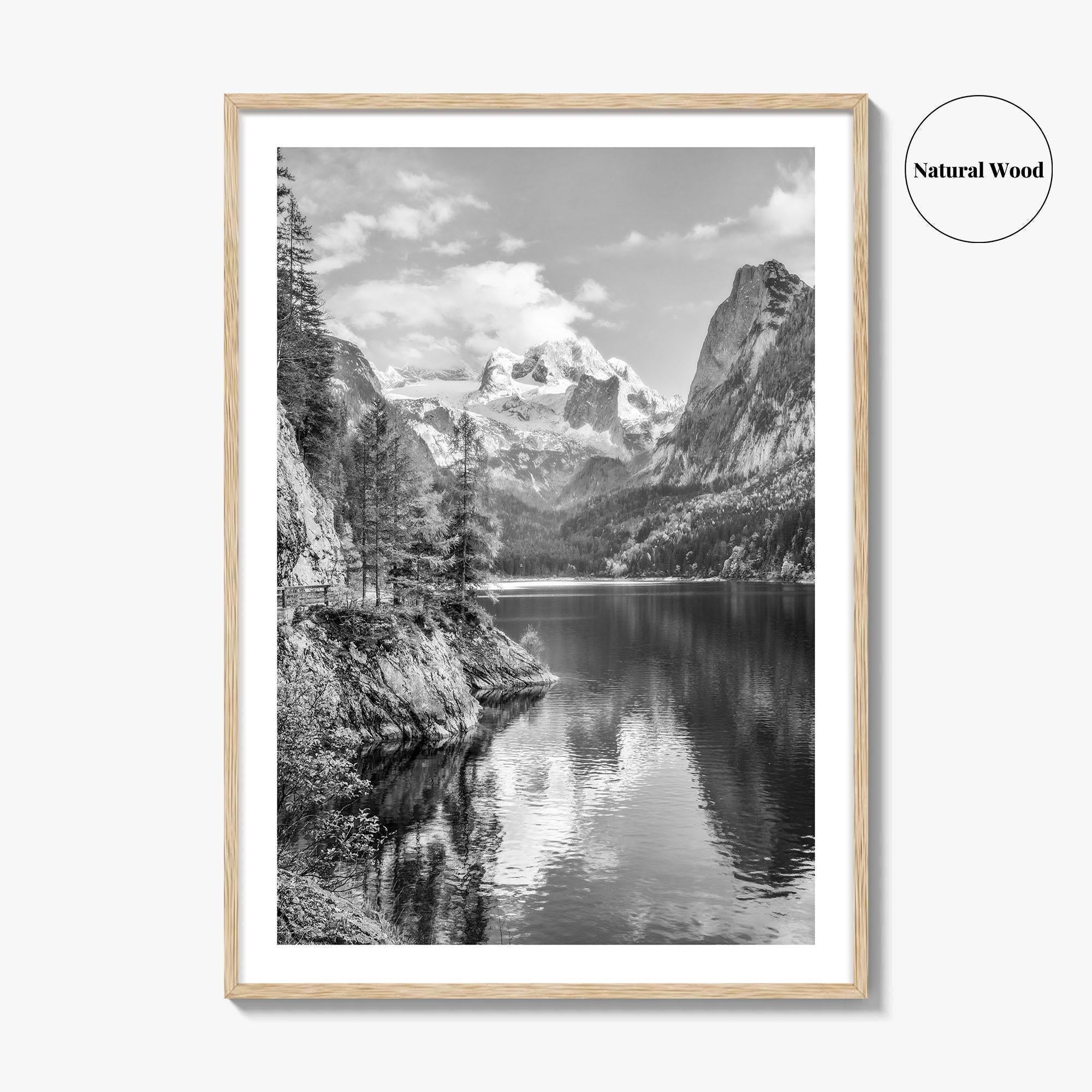 Gosausee Black and White Fine Art Photo Print, Dachstein Glacier Austrian Alps Poster