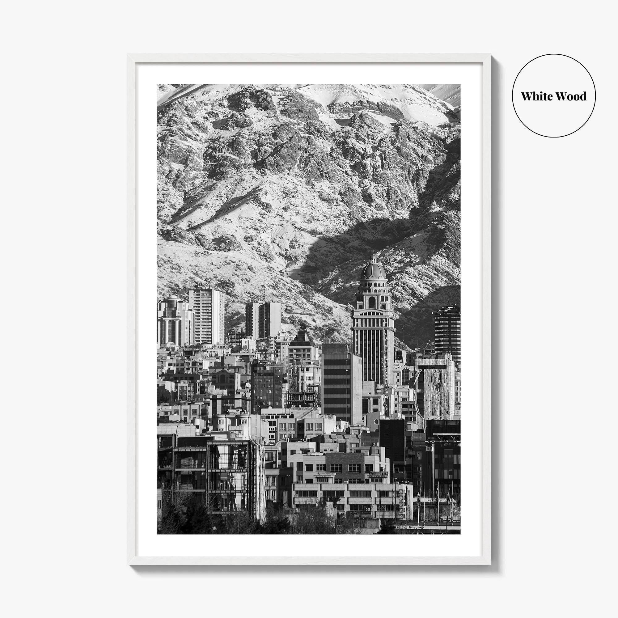 Tehran Black and White Fine Art Photo Print, Iran Wall Decor, Alborz Mountains Poster