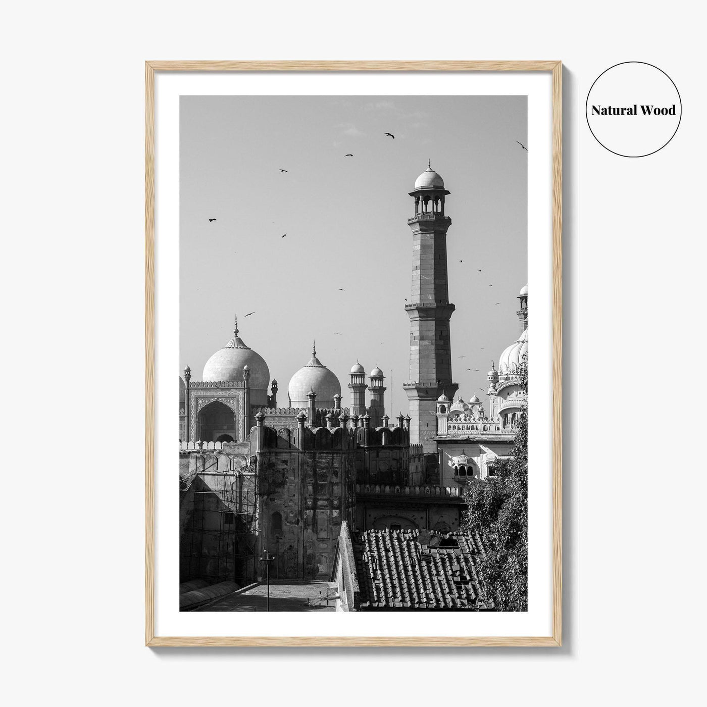 Lahore Black and White Fine Art Photo Print, Badshahi Mosque, Pakistan Wall Decor Poster