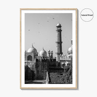 Lahore Black and White Fine Art Photo Print, Badshahi Mosque, Pakistan Wall Decor Poster