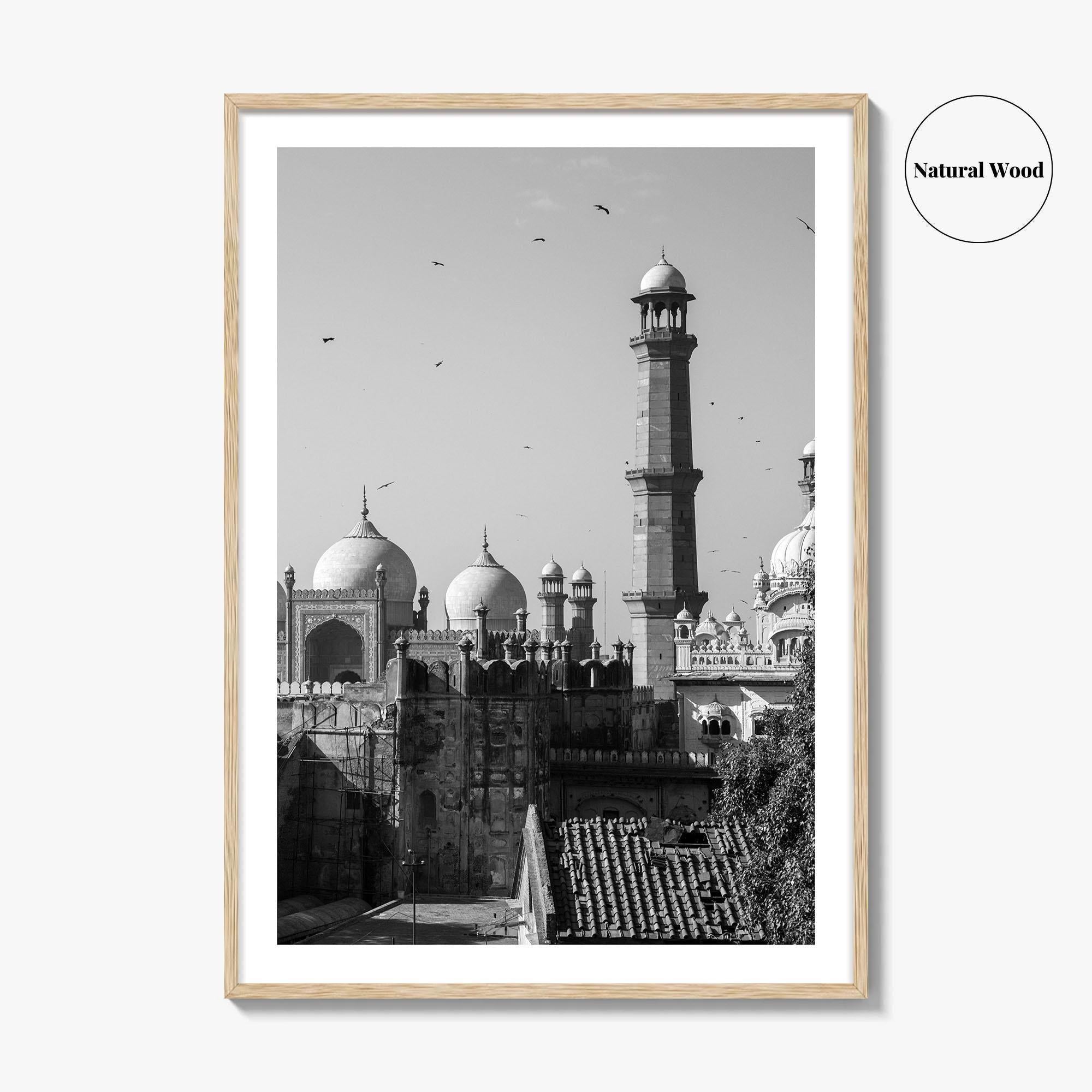 Lahore Black and White Fine Art Photo Print, Badshahi Mosque, Pakistan Wall Decor Poster