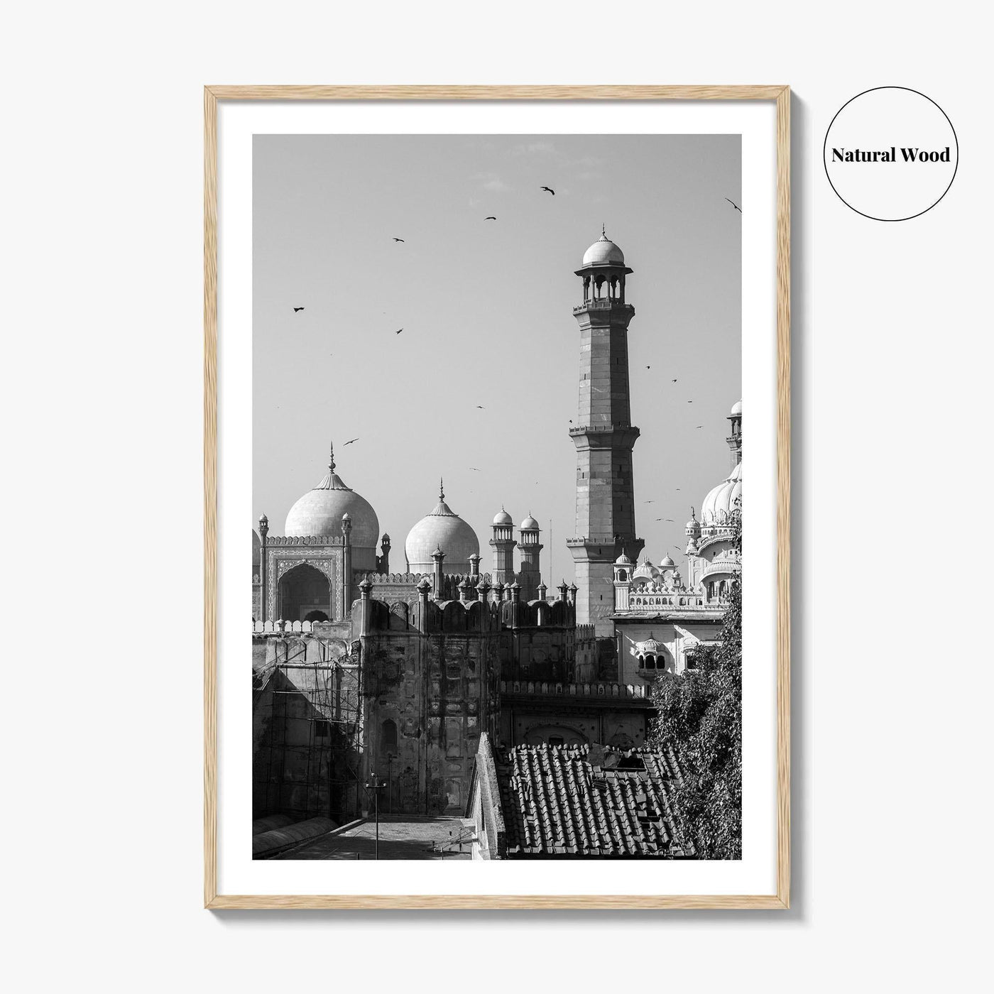 Lahore Black and White Fine Art Photo Print, Badshahi Mosque, Pakistan Wall Decor Poster